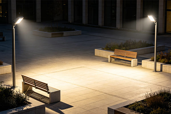 wide 60 degree flood light on a plaza